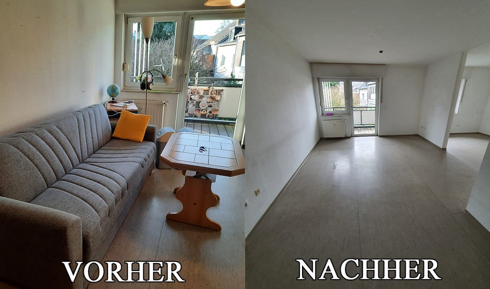 Haushaltsauflösung Wesel: Wohnzimmer vor und nach der Entrümpelung besenrein geräumt